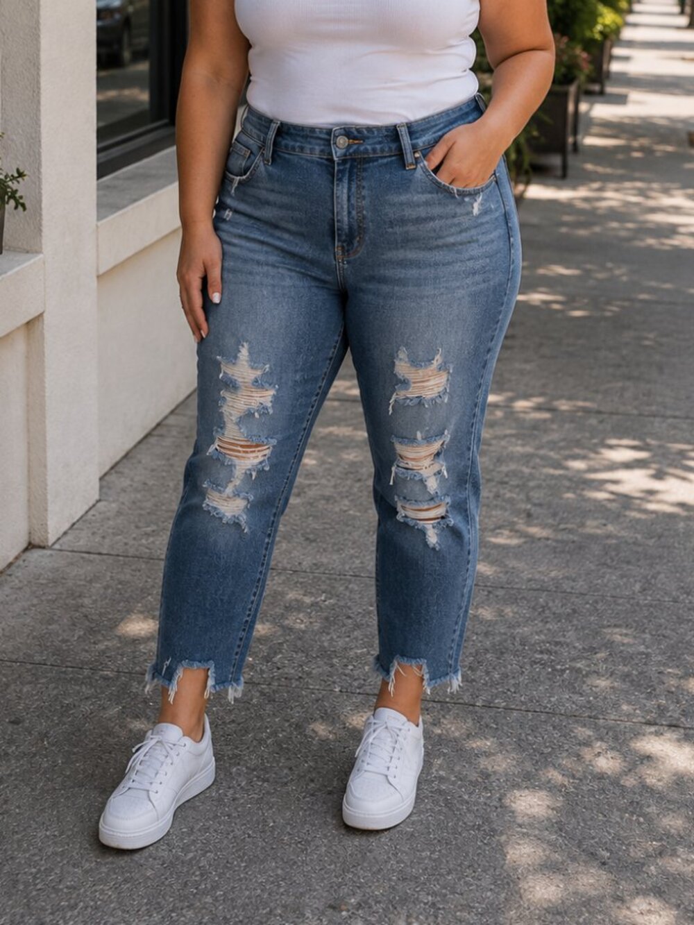 Judy Blue Jeans Skinny Fit Mid Rise Tummy Control Stretch Size 14W very Distress